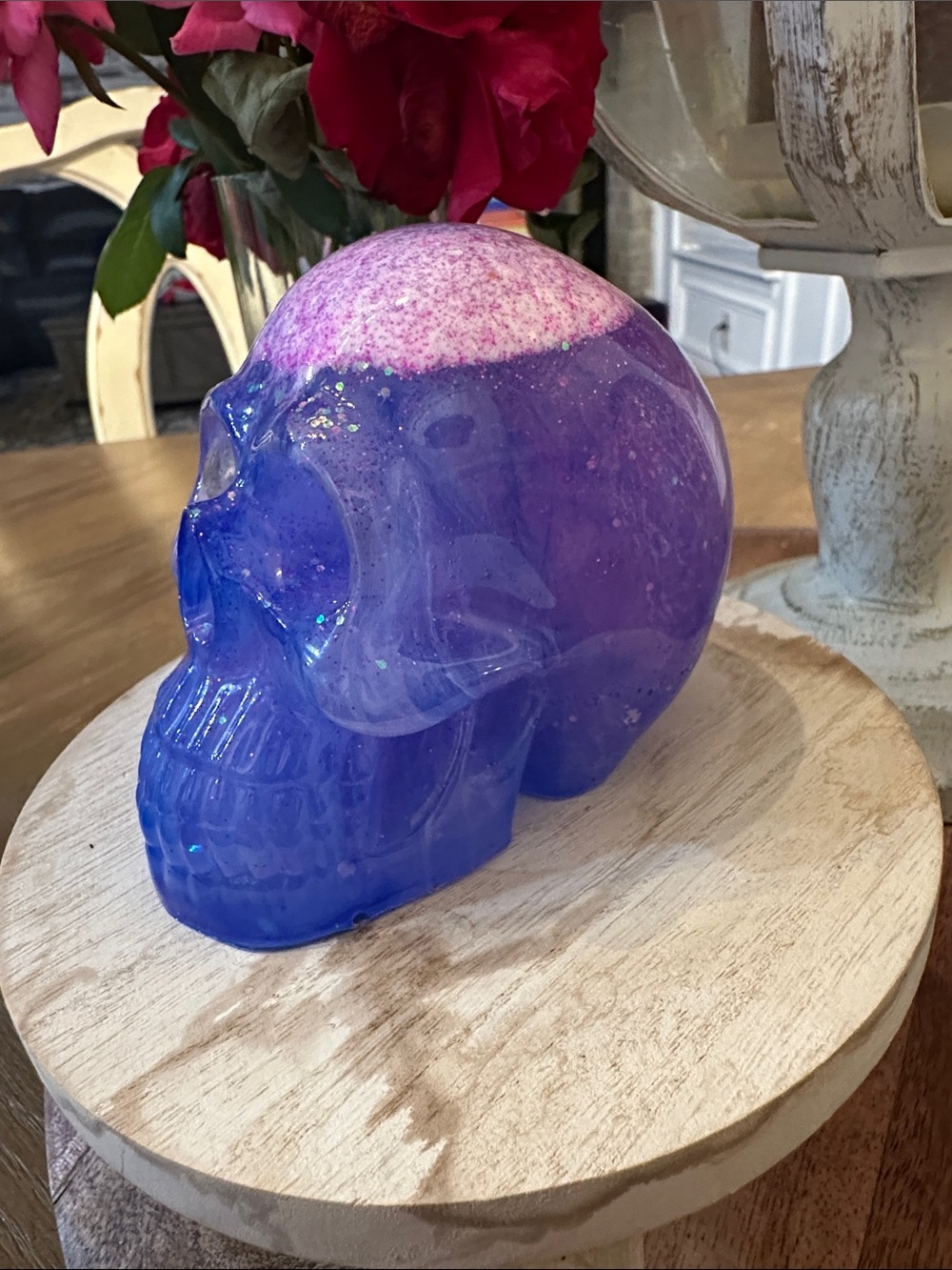 Epoxy resin Blue and Pink Glitter Skull Decorative Accent - Picture 3 of 7